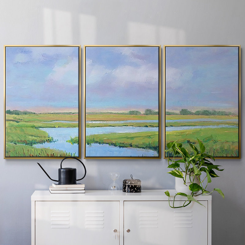" Summer Marsh II " 3 - Pieces, 36" H x 75" W x 2" D, Gold