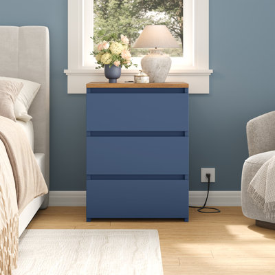 Arieyonna 26"H Nightstands with Outlets & USB Ports, 3 Drawers,  Blue