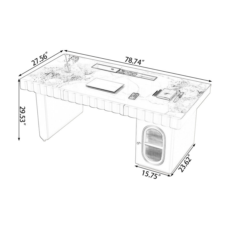 Bureau blanc rectangulaire en bois manufacturé avec 2 tiroirs, H 29,53 po x l 78,74 po x P 27,56 po