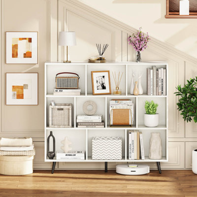 10 Cube Bookcase 3-Tier Modern Storage Organizer with 5 Metal Legs Bookshelves