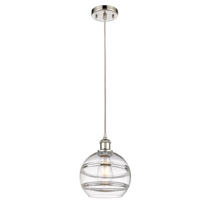 Luminaire suspendu à 1 lumière Ballston Bienes-516-G556, Nickel poli, Transparent, H 9,88 po x l 8 po x P 8 po
