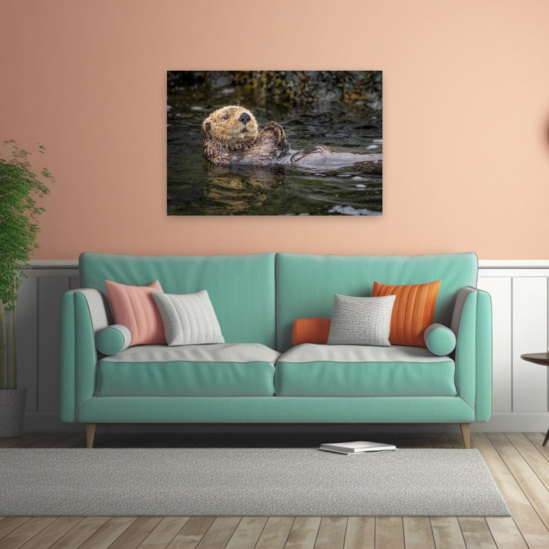 Floating Sea Otter Contemporary Wall Art Print by Jeffrey C. Sink - 1 Piece Wrapped Canvas Wall Art, 81.28cm H x 121.92cm W