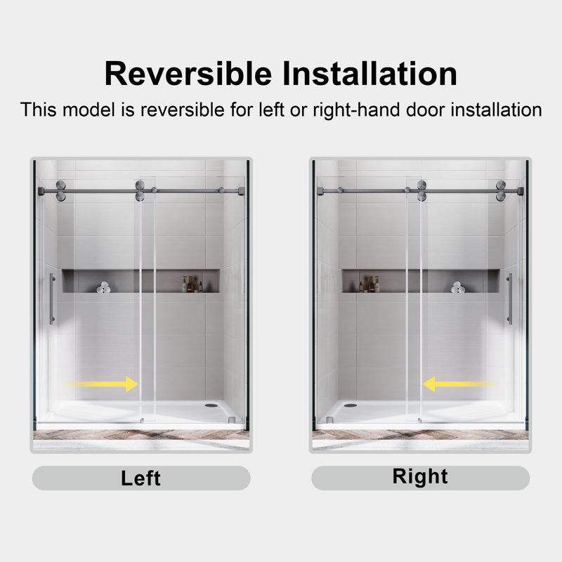 Uks04 56 In. To 60 In. X 80 In. H Frameless Sliding Shower Door In Space Gray With 3/8 In. (10mm) Clear Glass , Space Gray