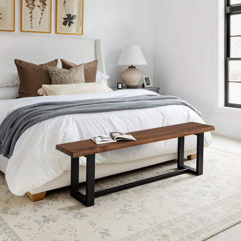 Solid Wood Bench With Metal Legs, 17.7" H x 59.1" W x 13.2" D