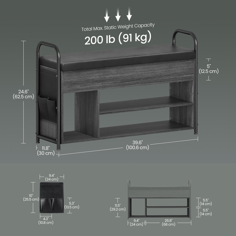 Banc de rangement pour chaussures 8 paires avec rangement caché, Noir