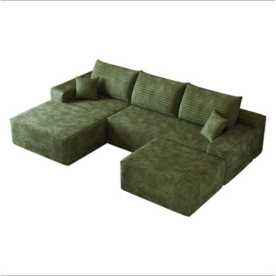 107"Cloud Sectional Sofa with 1 Ottoman,Modern Minimalist Upholstered Couches,Comfort U Shaped Sofa for Living Room,Deep Seat Corner Couch,No Assembly