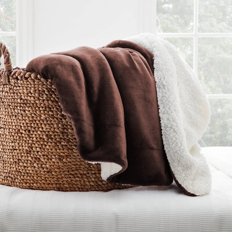 Reversible Soft Sherpa Fleece Fur Thick Dual Sided Blanket Throw, 150cm x 200cm, Coffee
