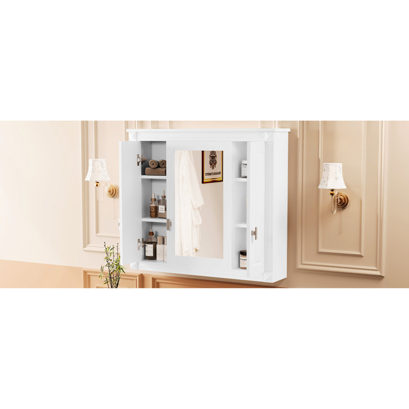Armoire de rangement murale pour salle de bain avec 4 tablettes réglables, tablettes modernes et miroir, construction stable
