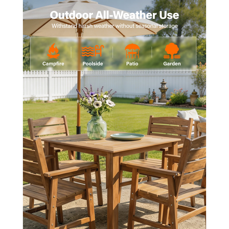 Patio Table Square All-Weather HIPS Patio Dining Table Outdoor Dining Table for Backyard Garden Deck Poolside, Teak, Teak