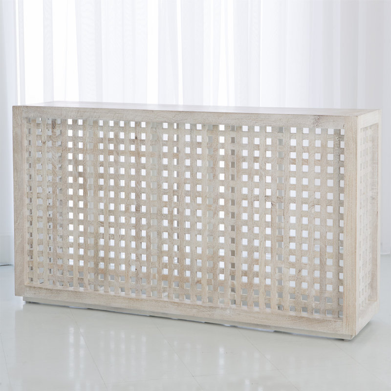 Driftwood Lattice 60" White Washed Wood Console Table