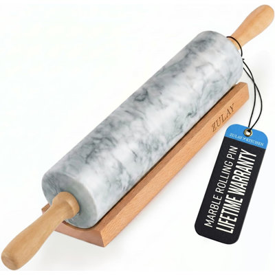 Zulay Kitchen 17-inch Marble Rolling Pin With Stand - Polished Marble Rolling Pins For Baking With Long Beechwood Handle - Non-stick Roller Pin For Baking Pastries, Bread & Pizza