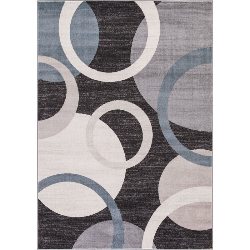 Tapis oriental bleu tissé à la machine, Rectangle 5 pi x 7 pi