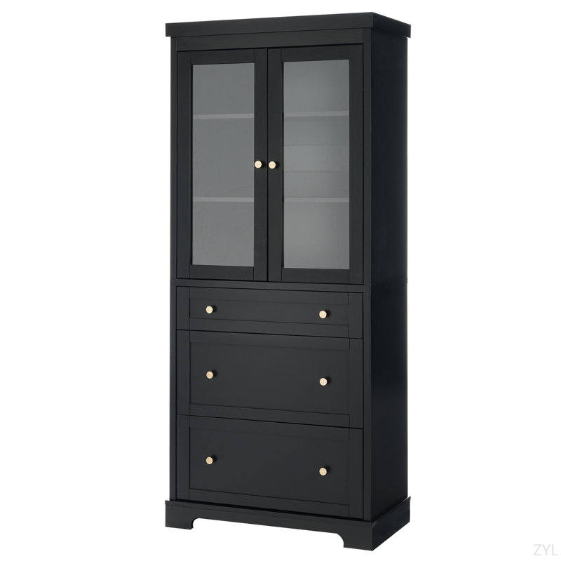 70.1" Modern High Freestanding Tall Bathroom Cabinet With 2 Adjustable Shelves, 3 Drawers, Soft Close Glass Doors – Ideal For Bathroom, Living Room, Kitchen Storage