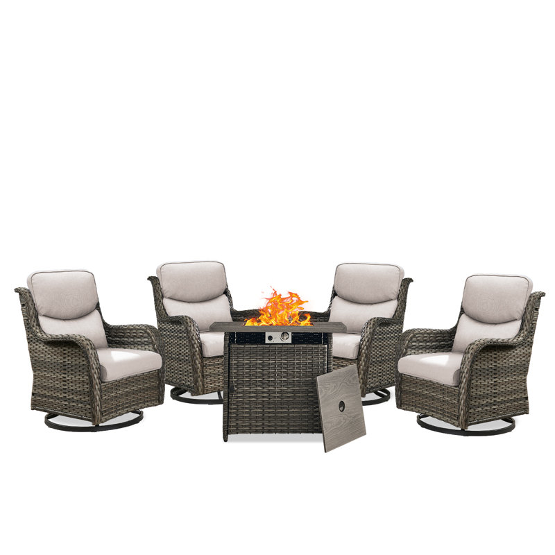 Ensemble de conversation avec table de foyer et coussins 5 pièces Smile, Gris, Gris