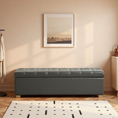 60.2" Upholstered PU Storage Bench with Button-tufted Flip-Top