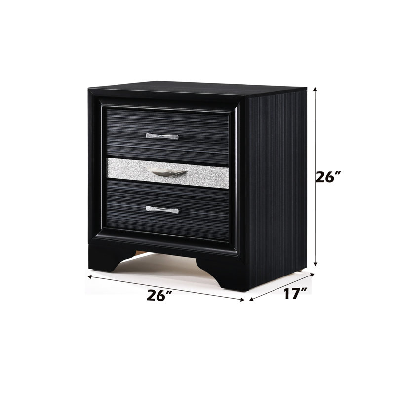 Black Nightstand With Spacious Internal Storage And A Felted Jewellery Compartment Felt-lined Drawer Ample