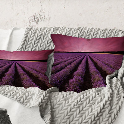 Square,Sunrise & Dramatic Clouds Over Lavender Field XI - Farmhouse Printed Throw Pillow