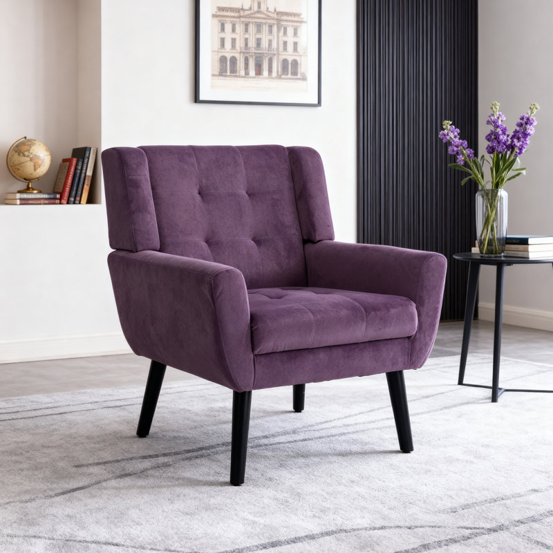 Tufted Upholstered Wide Back Armchair（Set of 2）, Purple Velvet