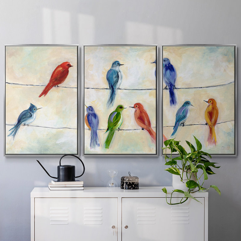 Chatter, reproduction encadrée sur toile, 3 pièces, H 24 po x l 48 po x P 2 po, Argent