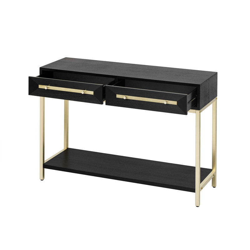 Entryway Table, Console Table With Two Drawers, Retro Hallway Table With Striking Geometric Design, Gold/Black