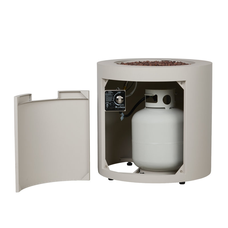 Table de foyer d'extérieur au propane en acier 24 po avec réservoir de rangement caché Aegean par Real Flame, Sable pâle