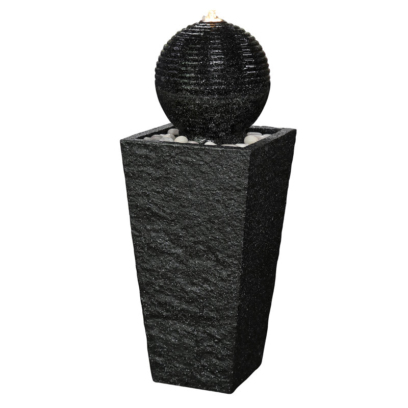 Harriman Weather Resistant Abstract Fountain with Light, Black