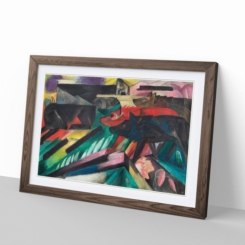 The Wolves by Franz Marc - Picture Frame Painting, Walnut, 48cm H x 65cm W x 2cm D