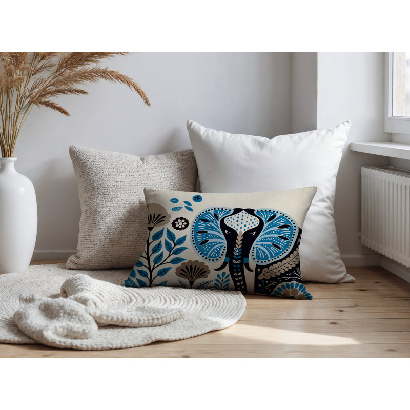 Coussin lombaire réversible intérieur / extérieur Issa Elephant, Rectangulaire H 14 po x l 20 po, Turquoise