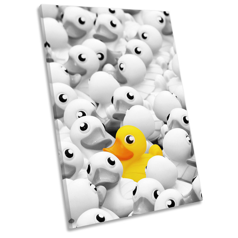 Yellow Rubber Duck Bathroom Picture Grey - Wrapped Canvas Art Prints, 45.7cm H x 30.5cm W x 2cm D
