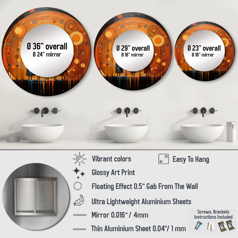 Art africain-américain, Soulful II - miroir décoratif d'art africain américain, miroir mural rond orange, 29 po x 29 po