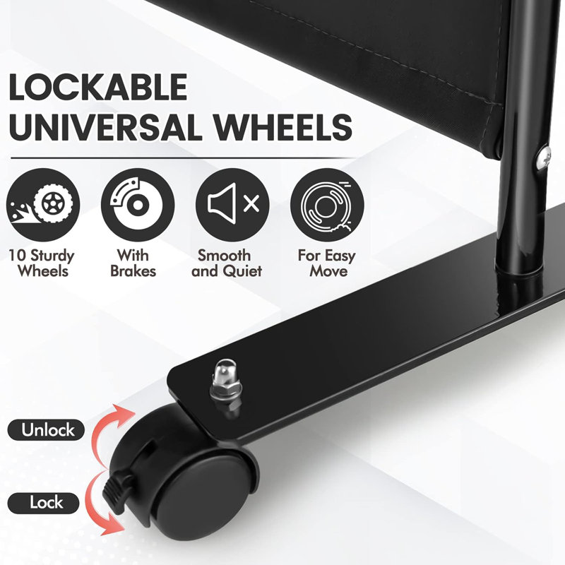 Black 4-Panel Folding Room Divider with Lockable Wheels