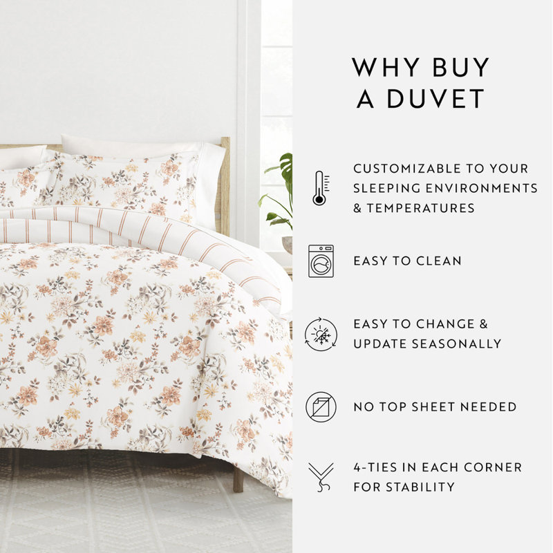 Duvet Cover Set Patterned Microfiber Ultra Soft Bedding in Sunset Garden, Queen Duvet Cover + 2 Standard Shams