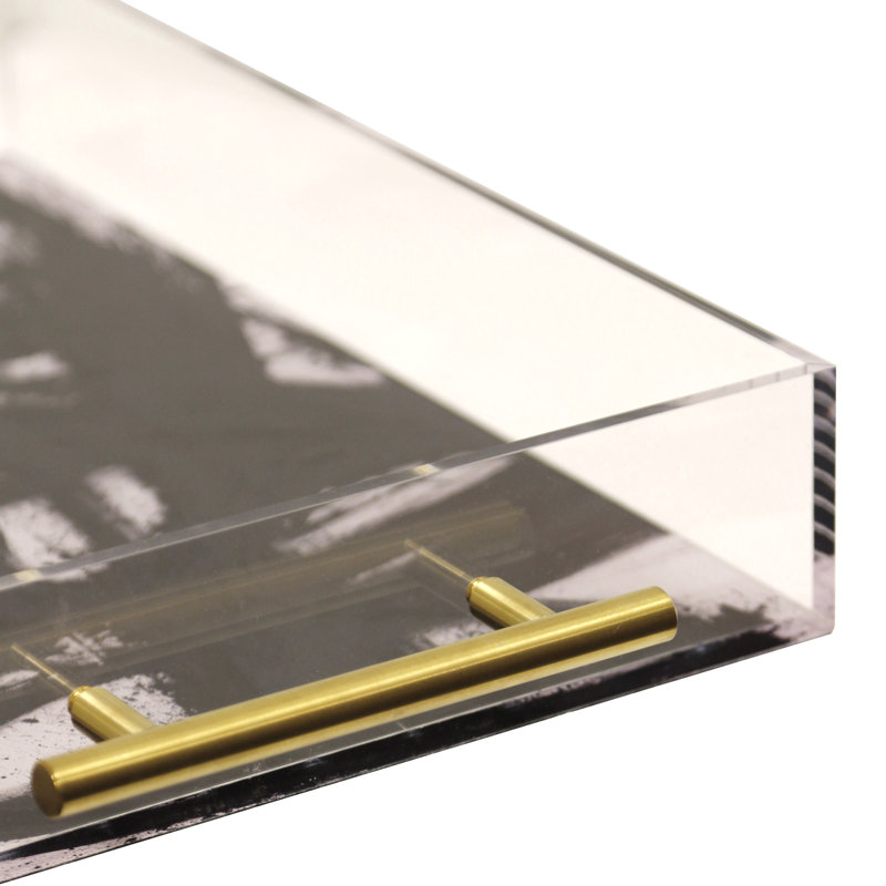 Barbarou Acrylic Tray- Large - Abstract Print On Acrylic With Gold Handles