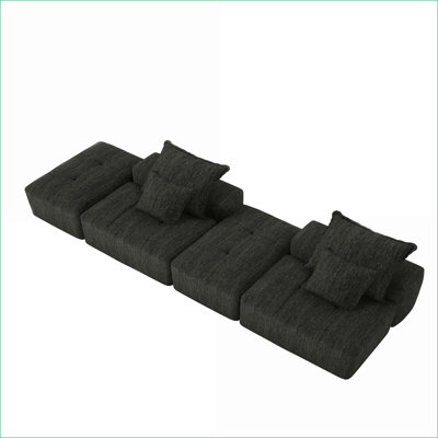 Sectional Sofas | Modern Oversized 4-Piece Modular Sofa for Living Room, No Assembly Required | Black | Foam+Spring