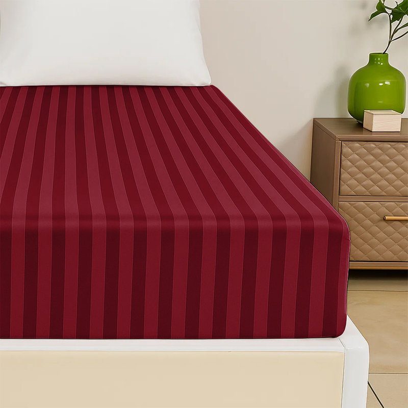 200 Thread Count Microfibre Stripe Fitted Sheet 40cm, Burgundy, Super King (6')