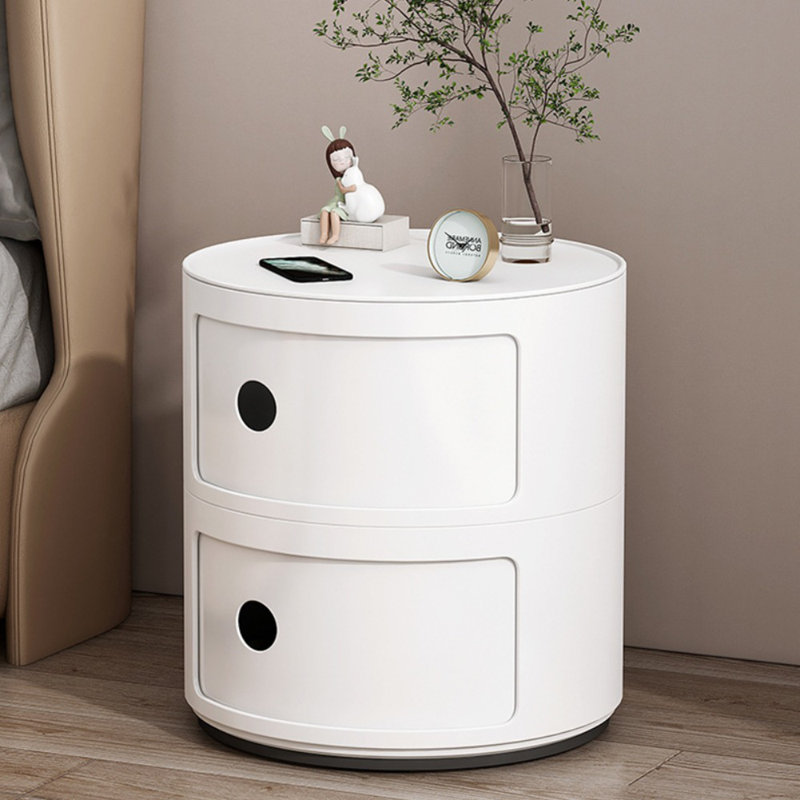 2-Shelf Round Side Table with Storage, White