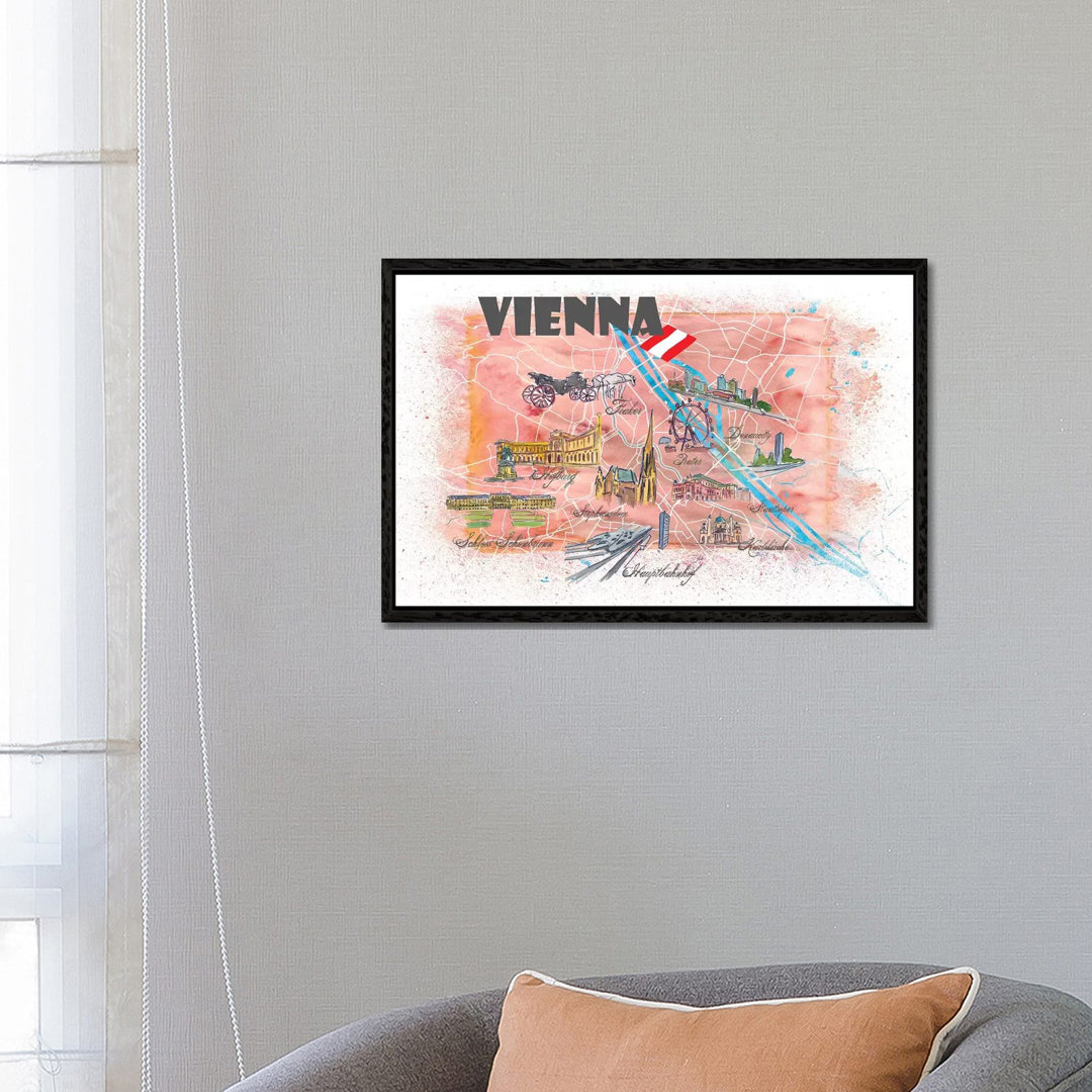 Vienna Austria Illustrated Map by Markus & Martina Bleichner - Painting on Canvas