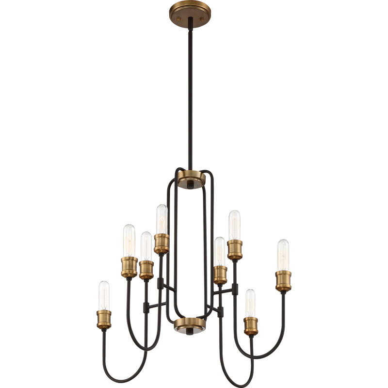 8 - Light Dimmable Tiered Chandelier, Western Bronze/Weathered Brass