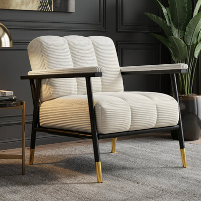 Mid-century Modern Accent Chair With Plush Cushioning, Sturdy Corduroy Upholstered Armchair For Living Room, Easy Assembly, Holds 330lbs - Beige, Brown, Grey