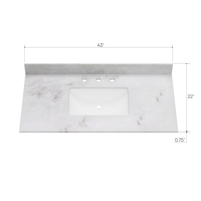 43'' White Marble Single Vanity Top with Ceramic Sink