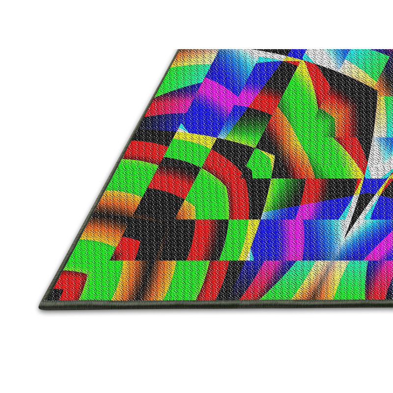 Tissé à la machine à la machine à partir de laine et de polyester vert/bleu/rouge Tapis décoratif, Rectangle 8 pi x 10 pi