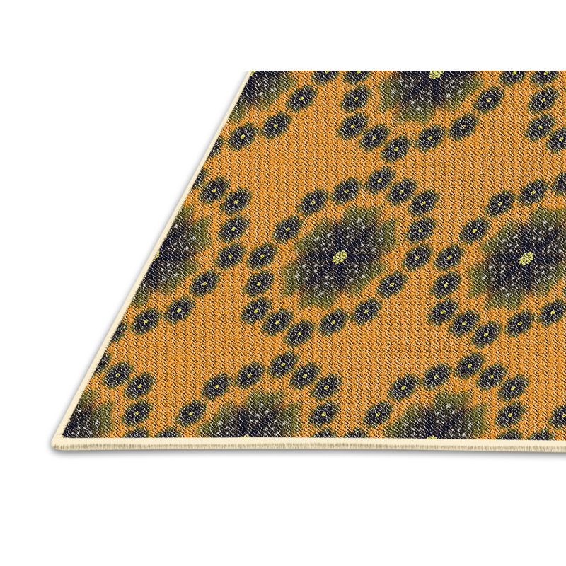 Tapis jaune/vert à motifs, Rectangle 5 pi x 7 pi