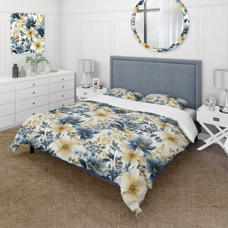 Ensemble de housse de couette Sandy Beige Coastal Blue III, Housse de couette pour très grand lit et 2 très
