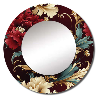 Roziya Victorian Renaissance Revival Victorian Pattern - Floral Large Wall Mirror, Red Unique Mirror, Printed Metal Art