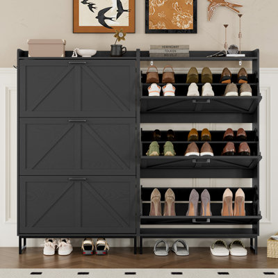Range-chaussures de sécurité à 3 niveaux avec mécanisme anti-basculement - solution de rangement essentielle pour l'entrée (ensemble de 2