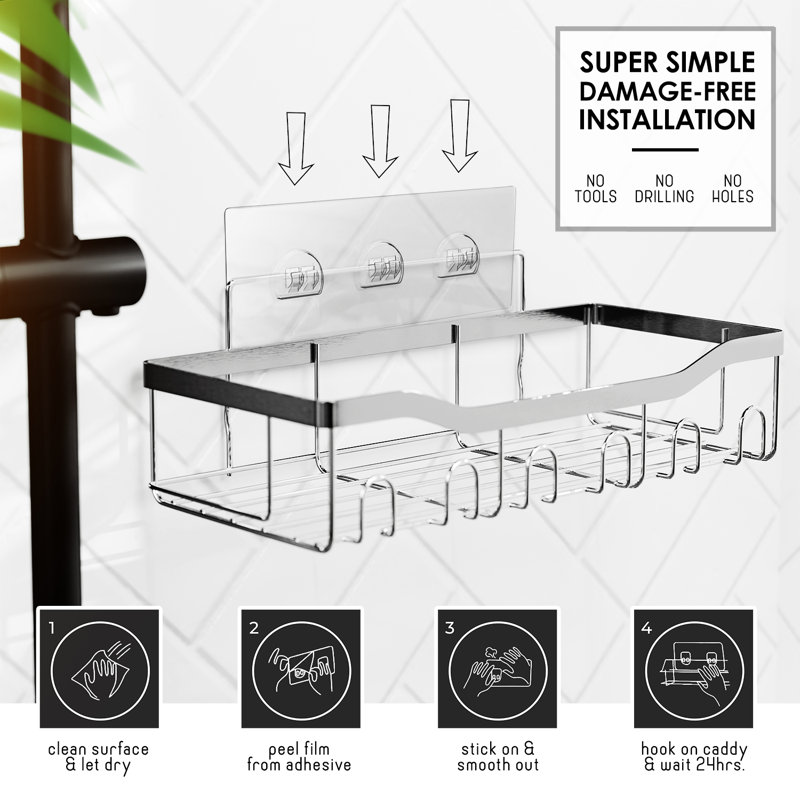Adhesive Stainless Steel Shower Caddy, Silver