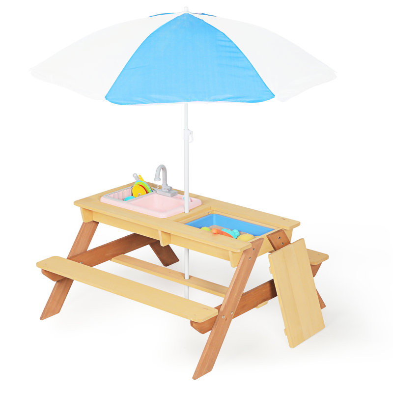 Wooden Kids Picnic Table, Table With Umbrella