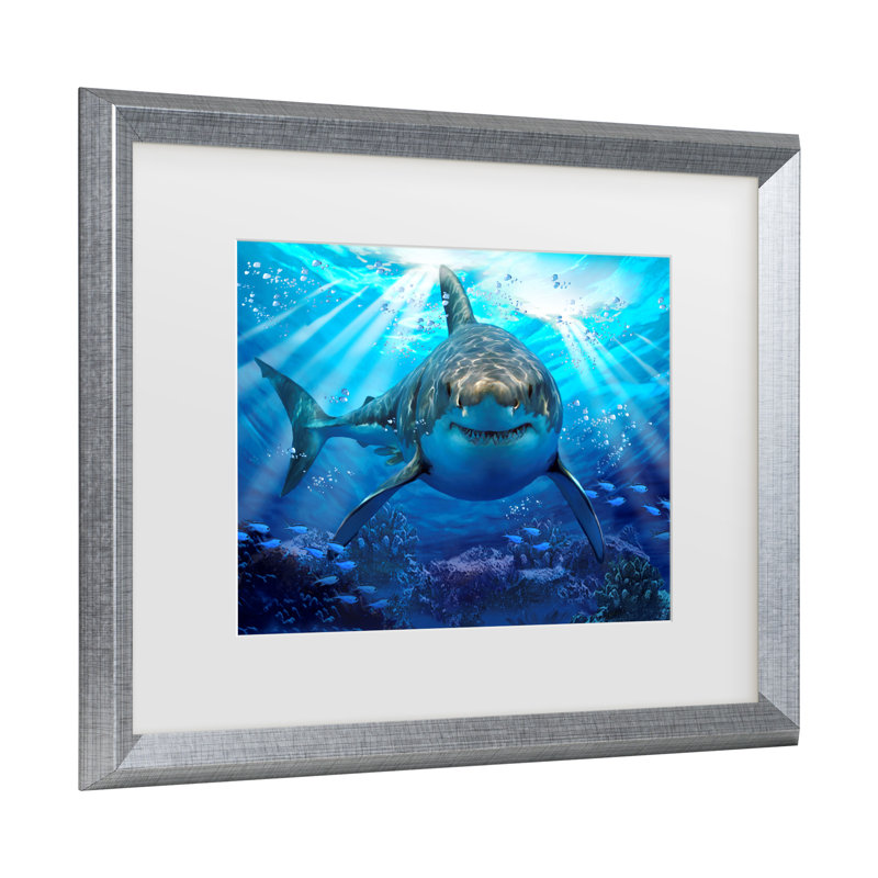 " Stalking Shark " by Howard Robinson, 14.5" H x 17.5" W x 0.75" D, Silver
