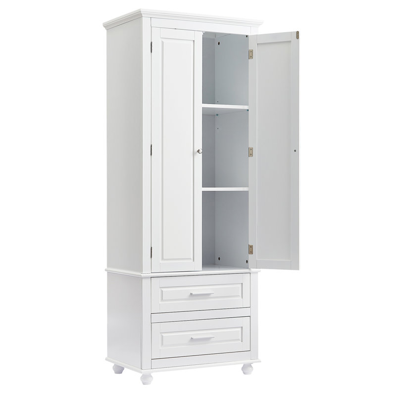 Armoire de salle de bain sur pied avec tiroirs, tablette réglable, poignées en métal
