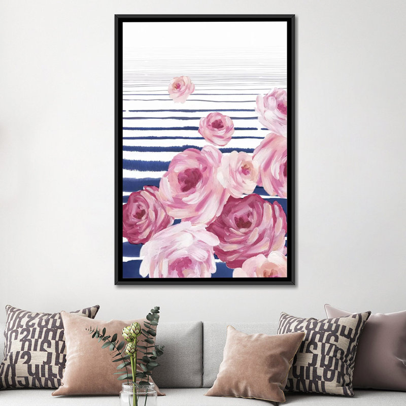 Au-delà de l'impression florale sur toile, H 26 po x l 18 po x P 1,5 po, Toile avec cadre noir, Pas de tapis